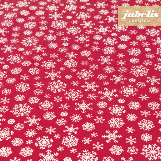 Beschichtete Baumwolle strukturiert Snowflakes rot-wei III 110 cm x 140 cm Kchentisch