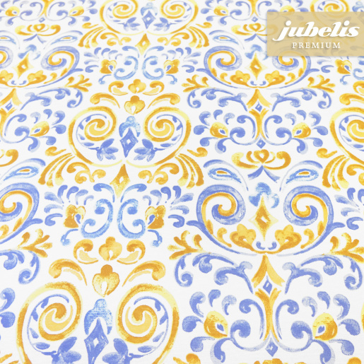 Beschichtete Baumwolle abwaschbar Pauline orange-blau III 100 cm x 140 cm