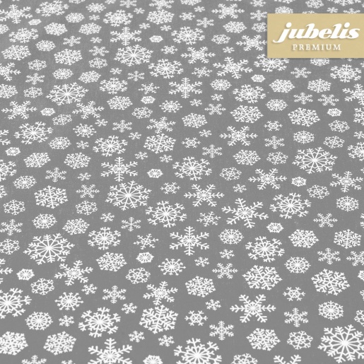 Beschichtete Baumwolle strukturiert Snowflakes grau-wei III 240 cm x 140 cm fr Biertische (auf Wunsch geteilt = 2 Decken)