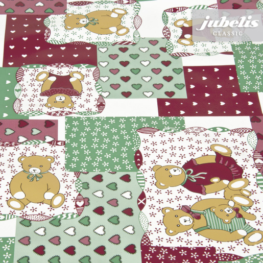 Wachstuch Teddybr grn-rot M 140 cm x 140 cm